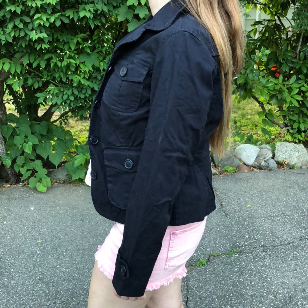 Talbots Petites P4 navy twill cargo jacket - Picture 2 of 5